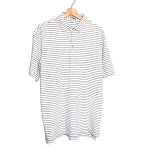 Peter Millar Mens Size Large Summer Comfort Black Striped White Golf Polo Shirt